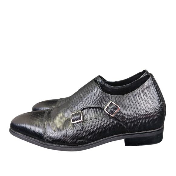 Calto‎ Height Increasing Dual Monk Strap Dress Shoes Black K3114 Men's 9 Taller - Picture 2 of 8
